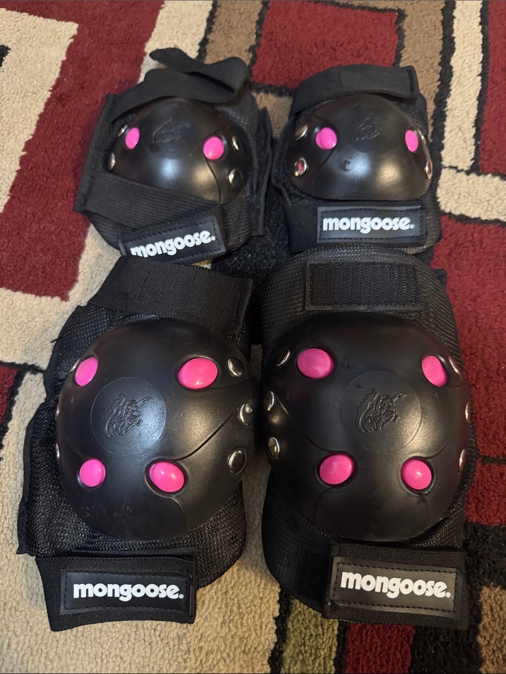 Mongoose Black & Pink Protective Knee and Elbow Pad Set